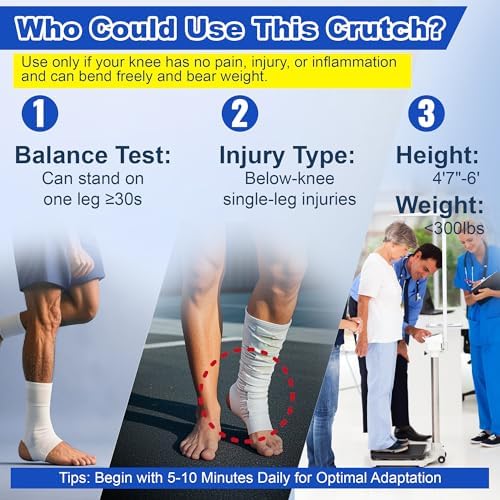 Knee Crutch with Adjustable Safety Kneepad | Non-Slip Mobility Aid for Left or Right Leg | Comfortable Peg Leg Alternative for Foot & Ankle Surgery Recovery, Leg Injury Support