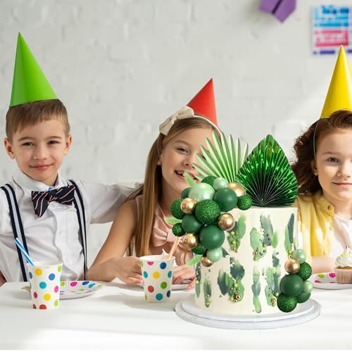 38 PCS Balls Cake Toppers Palm Leaves Cake Decorations for Birthday Wedding Baby Shower Party Supplies (Green)
