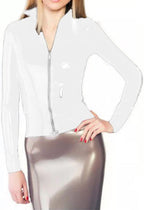 Casual Turtleneck Middle Zipper Elastic Jackets Long Sleeve Ladies PVC Club Dancing Top,White,M