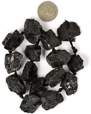Black Tourmaline Gemstone Crystal Nugget Raw Graduated Beads Strand 2mm Hole Drilled