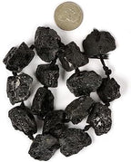 Black Tourmaline Gemstone Crystal Nugget Raw Graduated Beads Strand 2mm Hole Drilled