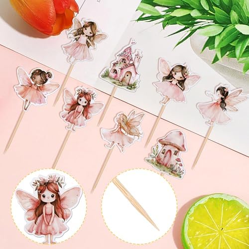 40 PCS Fairy Cupcake Toppers Flower Wing Angel Fairy Cupcake Picks Ballet Dancer Fairies Party Cupcake Decoration for Wonderland Garden Elves Theme Girls Birthday Party Cake Decorations Supplies