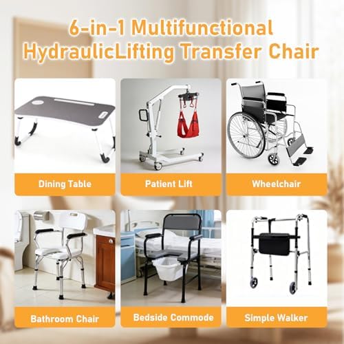 Patient Lift Transfer Chair for Home, Hydraulic Patient Lift Chair with Adjustable Height & 180° Open Design - Home Care Mobility Transfer Chair for Elderly Adults, 330 lb Capacity