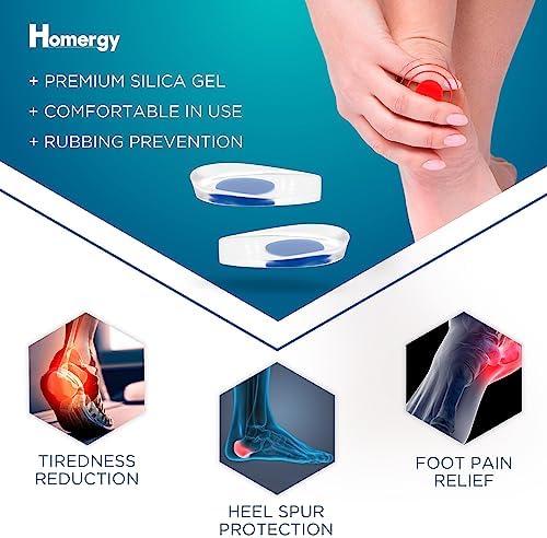 Heel Cups for Achilles Tendonitis & Plantar Fasciitis - 6 Pack Gel Shoe Inserts for Heel Pain Relief, Arch Support, for Women & Men