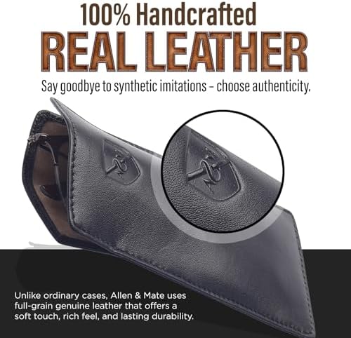 ALLEN & MATE 100% Leather Slim Glasses Case for Reading and Computer Glasses for Men & Women