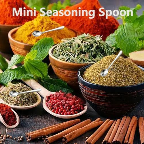 8 PCS Tiny Stainless Steel Spoons for Spices Jars, Mini Size 2.87", Cute Small Stainless Steel Condiment Spoons for Spices, Salt, Sugar, Pepper, Honey, Asanta Fun Little Scoops