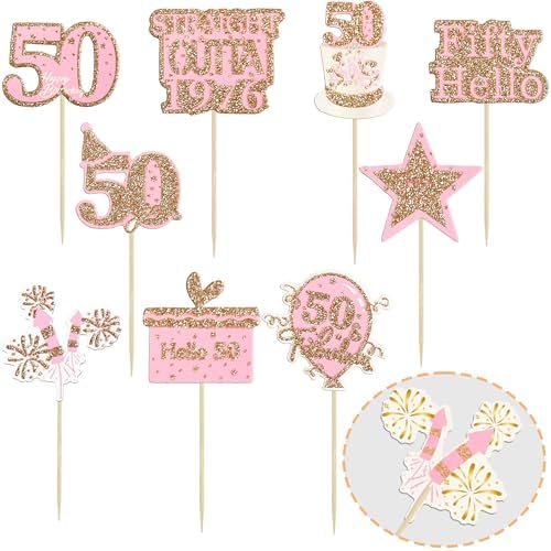 Gyufise 36Pcs Happy 60th Birthday Cupcake Toppers Glitter Rose Gold Sixty Straight Outta 1966 Cupcake Picks 60 Fabulous Cheers to 60 Years Cake Decorations for 60th Birthday Party Supplies