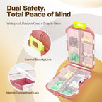 3Pcs Pill Organizer with Medicine Labels, 10 Compartments Travel Pill Box with Removable Labels, Portable Foldable Supplement Box Holder for Fish Oil Vitamin