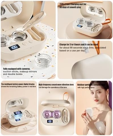 Ultrasoniccontact Lens Cleaner, Contact Lens Cleaner Machine, Portable Electric Ultrasonic Eyeglass Cleaning Case, ContactLens Applicator Tool with Digital Display, for Gym Sports Home Travel
