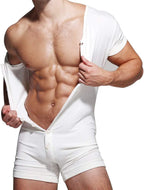 Mens Short Sleeve Onesie Henley Jumpsuit Pajamas Stretchy Cotton One Piece Garment