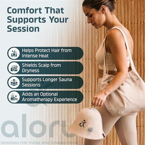 100% Merino Wool Sauna Hat for Women & Men with Aroma Diffuser, Ultra Soft Heat Protection for Hair & Scalp, Lightweight Merino Wool Sauna Cap, Hanging Loop & Storage Bag Included
