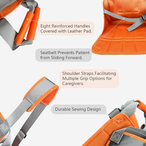 Upgrade Wheelchair Transfer Sling Seat Cushion Lift Stair Slide Board Emergency Evacuation Elevator Slide Pad Three Layer Design Durable Lifting Sling for Elderly Bariatric Handicap – Orange