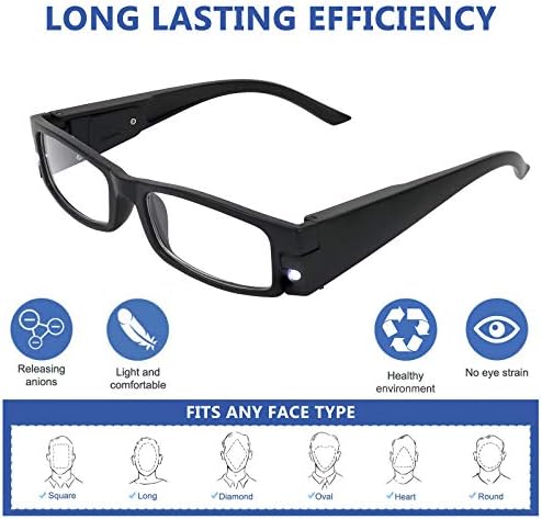 Yogo Vision Reading Glasses with Light Bright LED Lighted Magnifier Nightime Reader Women Men Lighted Eye Glasses 2pk