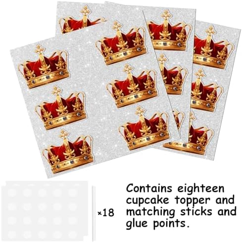 18pcs Gold Glitter Cupcake Topper for Crown King Men Theme Decor Supplies Male Daddy Father's Day Family Party Decorations