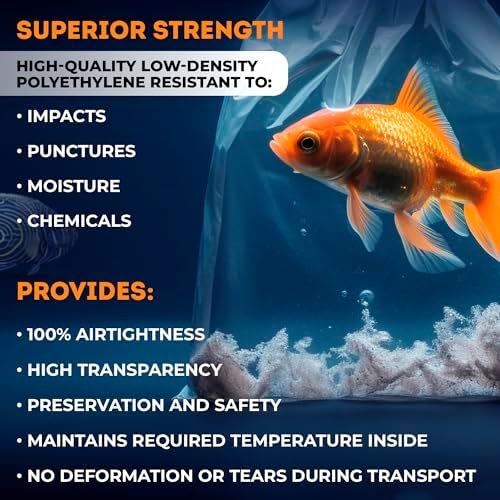 Clear Plastic Fish Bags, 10 х 20 Inch, 2 Mil Poly Bags, Pack of 100, Unprinted Clear Poly Bag for Aquarium Species Transfer and Transport