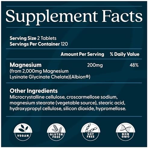 Doctor's Best High Absorption Magnesium Glycinate Lysinate Supplement for Sleep Support - Chelated Magnesium Tablets for Women & Men, 200mg per Serving, Supports Calm & Relaxation, Vegan - 240 Count