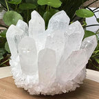 Crystal Cluster Electroplate Natural Quartz Mineral Specimen for Home Decor,Reiki Healing, February Birthstone Gift (White Crystal)