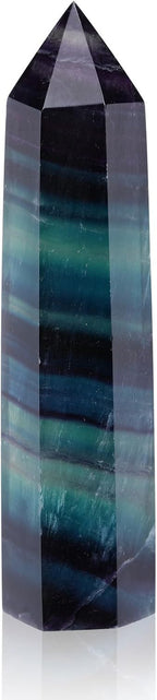 Jovivi Rainbow Fluorite Crystal Wands for Healing,3.5"-4" Polishied Natural 6 Faceted Single Point Chakra Crystal Wand for Reiki Energy Meditation Stone Home Decor Collection Gift 1PC
