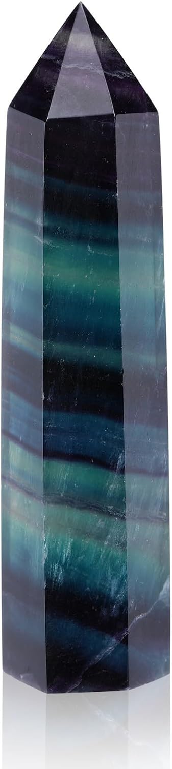 Jovivi Rainbow Fluorite Crystal Wands for Healing,3.5"-4" Polishied Natural 6 Faceted Single Point Chakra Crystal Wand for Reiki Energy Meditation Stone Home Decor Collection Gift 1PC