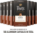 Peet's Coffee, Dark Roast Espresso Capsules, Compatible with Nespresso Original Machine, 100% Arabica Coffee - Ristretto Intensity 10, 100 Count (10 Boxes of 10 Espresso Capsules)