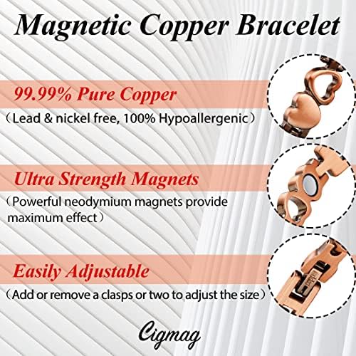 Copper Bracelet for Women Ultra Strength Magnetic Bracelet & Ring Solid Pure Copper with Adjustable Tool (Love)