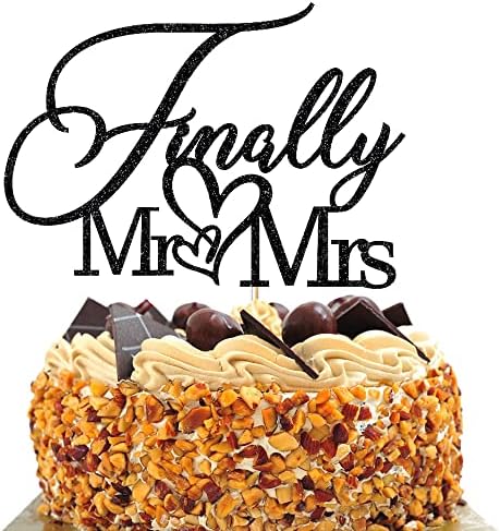 Finally Mr & Mrs Cake Topper,Wedding Anniversary Bridal Shower Party Decorations,Romantic Wedding Party Decorative Cake Toppers (black)