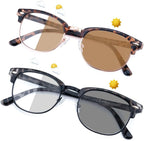 2 Pack Photochromic Reading Sunglasses for Men Women Full Lens Sun Readers Outdoor Magnifying Glasses NON BIFOCAL, +2.0
