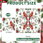 50 Count Christmas Paper Napkins, Disposable Holiday Cocktail Napkins with Cardinal, Holly, and Pine Design for Winter Parties, Xmas Dinner, Rustic Wedding, New Year, and Festive Table Decorations