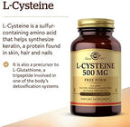 Solgar L-Cysteine 500 mg, 90 Vegetable Capsules - Free Form Amino Acid - Keratin Support for Skin, Hair & Nails - Glutathione Support - Vegan, Gluten Free, Dairy Free, Kosher - 90 Servings