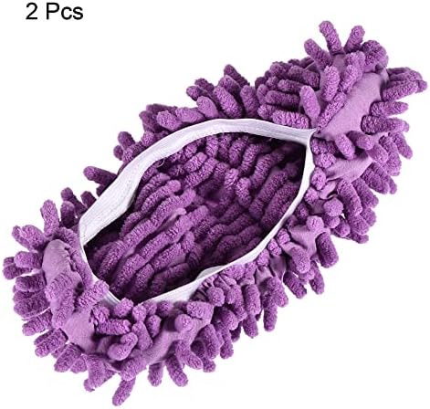 MECCANIXITY Washable Cleaning Shoes Cover Multifunction Chenille Duster Mop Slippers Foot Socks for House Floor, Pack of 2 Purple