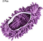MECCANIXITY Washable Cleaning Shoes Cover Multifunction Chenille Duster Mop Slippers Foot Socks for House Floor, Pack of 2 Purple