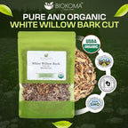 Biokoma Organic White Willow Bark Dried Cut 3.55 oz - Salix Alba Loose Herbal Tea - USDA Organic - Resealable Moisture Proof Pouch - No Additives - No Preservatives - Non GMO - Kosher