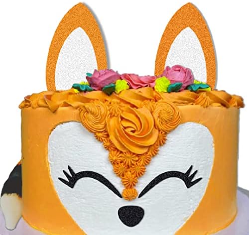 Fox Cake Topper Fox Ears Set Cake Decorations for Birthday Party (Orange)