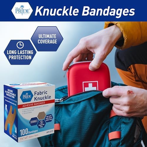 MED PRIDE 100 Sterile Fabric Fingertip, Finger, and Knuckle Bandages – Latex and Rubber Free Hypoallergenic, 1.5in X 3in