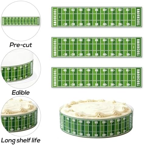 3pcs Football Edible Cake Borders, 28x6.2cm/11x2.44in Pre-Cut Rice Paper Sport Theme Cakes Side Trim Decorations Football Edible Cake Wrap Border for Parties