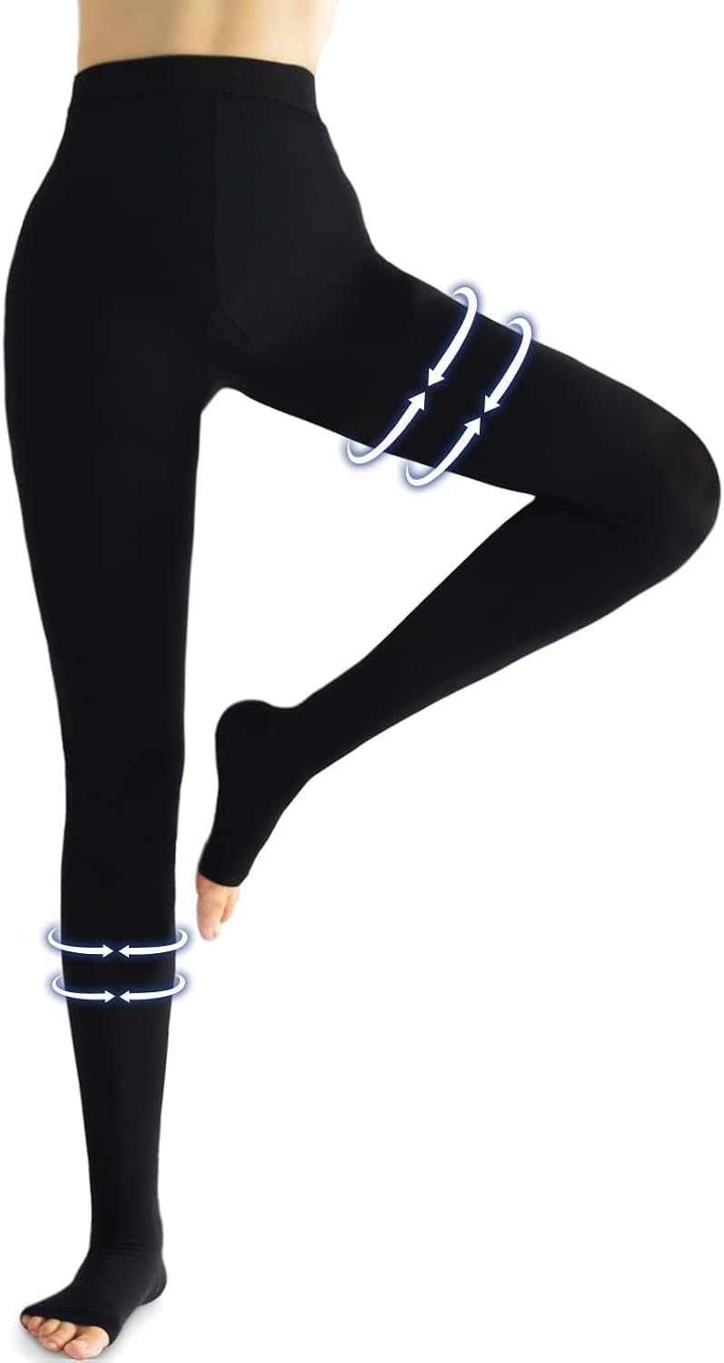 beister Medical Compression Pantyhose Women & Men,20-30mmHg Open Toe Thigh High Compression Tights Graduated Support