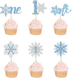 24Pcs Snowflake One Cupcake Toppers Blue Glitter Winter Snowflake 1st Birthday Cupcake Picks First Birthday Snowflake Cake Decorations for Winter Wonderland Baby Shower 1st Birthday Party Supplies