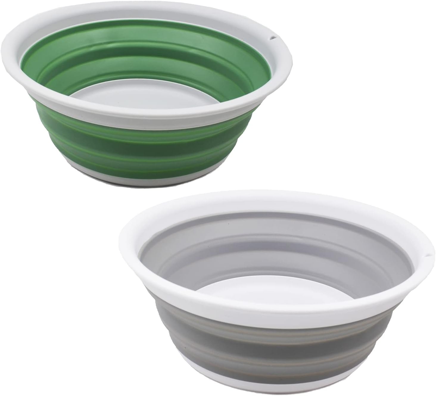 SAMMART 5.5L Set of 2 Collapsible Tub - Foldable Dish Tub - Portable Washing Basin - Space Saving Plastic Washtub (Grey + Dark Sea Green)