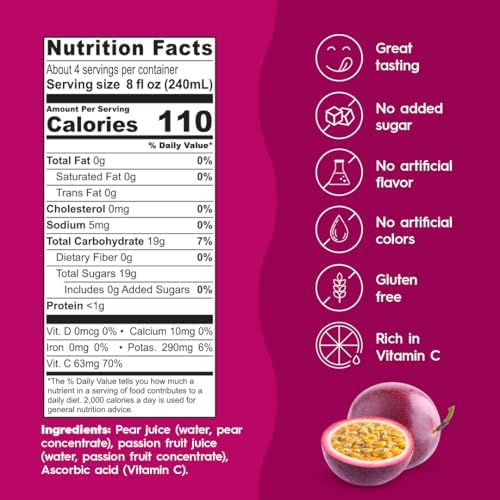 Ceres 100% All Natural Pure Fruit Juice Blend - Delicious Passion Fruit Edition - Rich in Vitamin C, No Added Sugar or Preservatives, Cholesterol and Gluten Free - 33.8 Fl Oz (Pack of 6)