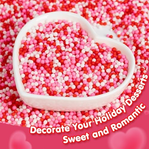 Nonpareils Sprinkles,Edible Pearl Sprinkles,Pink White and Red Nonpareils Mix,130g,Cute Pearls Cake Candy,Mini Sugar Sprinkles for Decorations Baking,Cake Donut Ice Cream Cookies Cupcake Topper Chocolate,Birthday Wedding Mother's Day Party Supplie