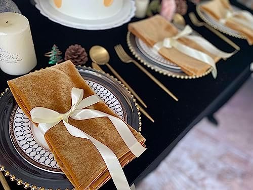 EHLDekol Velvet Napkins,20 x 20 Inches Soft Dinner Napkin,Weddings Napkin,Table Napkins Suitable for Wedding, Parties, Banquet, Restaurant Decoration (Gold, Solid Velvet)