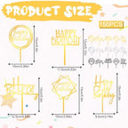 150pcs Gold Happy Birthday Cake Toppers Bulk Mirror Acrylic Cupcake Topper Double-Sided Dessert Decorations for Girls Women's Happy Birthday Sign for Cake Side Cupcake Decorations Party Supplies