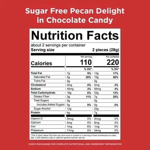 Premium Sugar Free Candy Pecan Delight – 1 lb (16 oz, 32 Pcs) Bulk – Individually Wrapped Zero Sugar Dark Chocolate Car – Diabetic Sugar Free