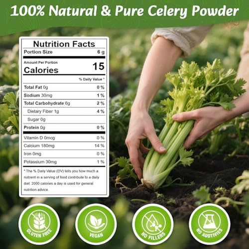 Fangkic Pure Celery Powder 20 oz, Fresh Celery Juice Powder for Drink, 1.25 lb / 70 Servings per Pack with a Spoon, 100% Natural, Vegan, Gluten Free, UltraFine Cold Pressed, for Baking, Smoothie, Cooking
