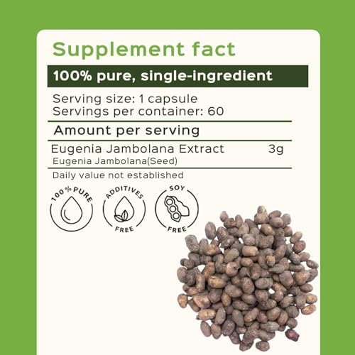bixa BOTANICAL | Jamun Extract Capsules | Eugenia Jambolana | Gluten Free | 100% Pure| 60 Veg Capsules 450Mg