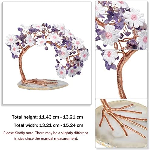 Amogeeli Bundle of 2 - Geode Crystal Agate Butterfly Figurine & Amethyst Crystal Tree with Lace Flower Set on Agate Slice Base