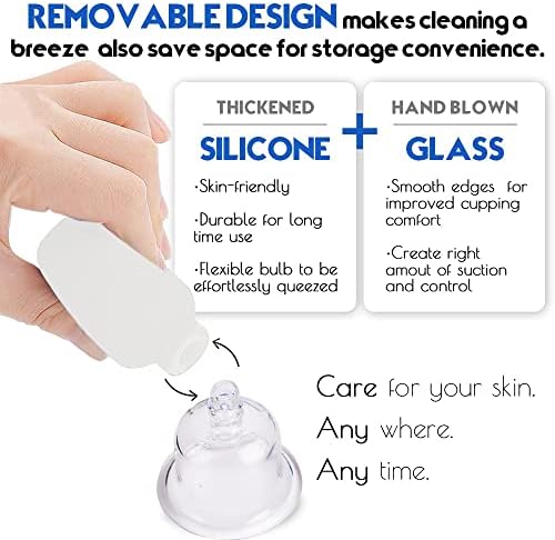 4 PCS Glass Facial Cupping Set | Silicone Vacuum Suction | Cupping Massage Therapy | A Kit For Anti Cellulite, Anti Wrinkle and Instantly Ageless Skin | For Eyes, Face and Body(White)