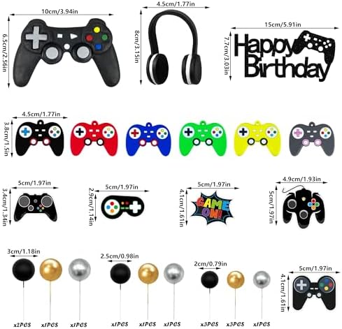 28 PCS Video Game Birthday Cake Toppers Controller Headset Ball Cake Decoration for Video Game Theme Birthday Party Supplies