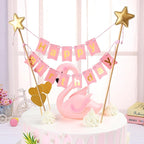 Happy Birthday Cake Topper Banner - Handmade Ivory Pennant Flag Banner Cake Topper with Wooden Polls - Perfect for cakes, donut cakes, cupcakes and more! (Pink)