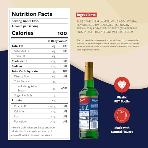 Torani Green Apple Syrup for Drinks, Flavoring for Sodas and Cocktails, Glass Bottle with Pump Included, 25.4 Fl Oz